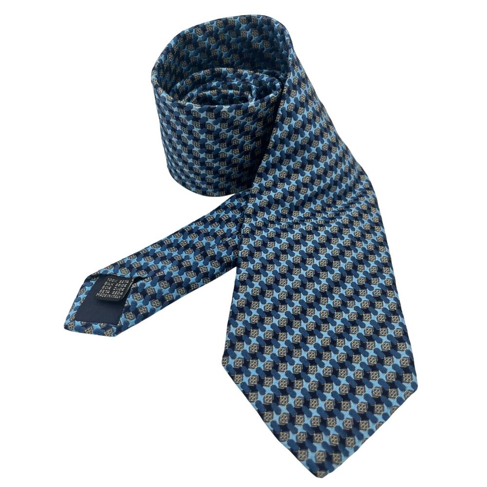 Bettini Italy Blue 100% Silk Tie Designer Business Geometric Diamond